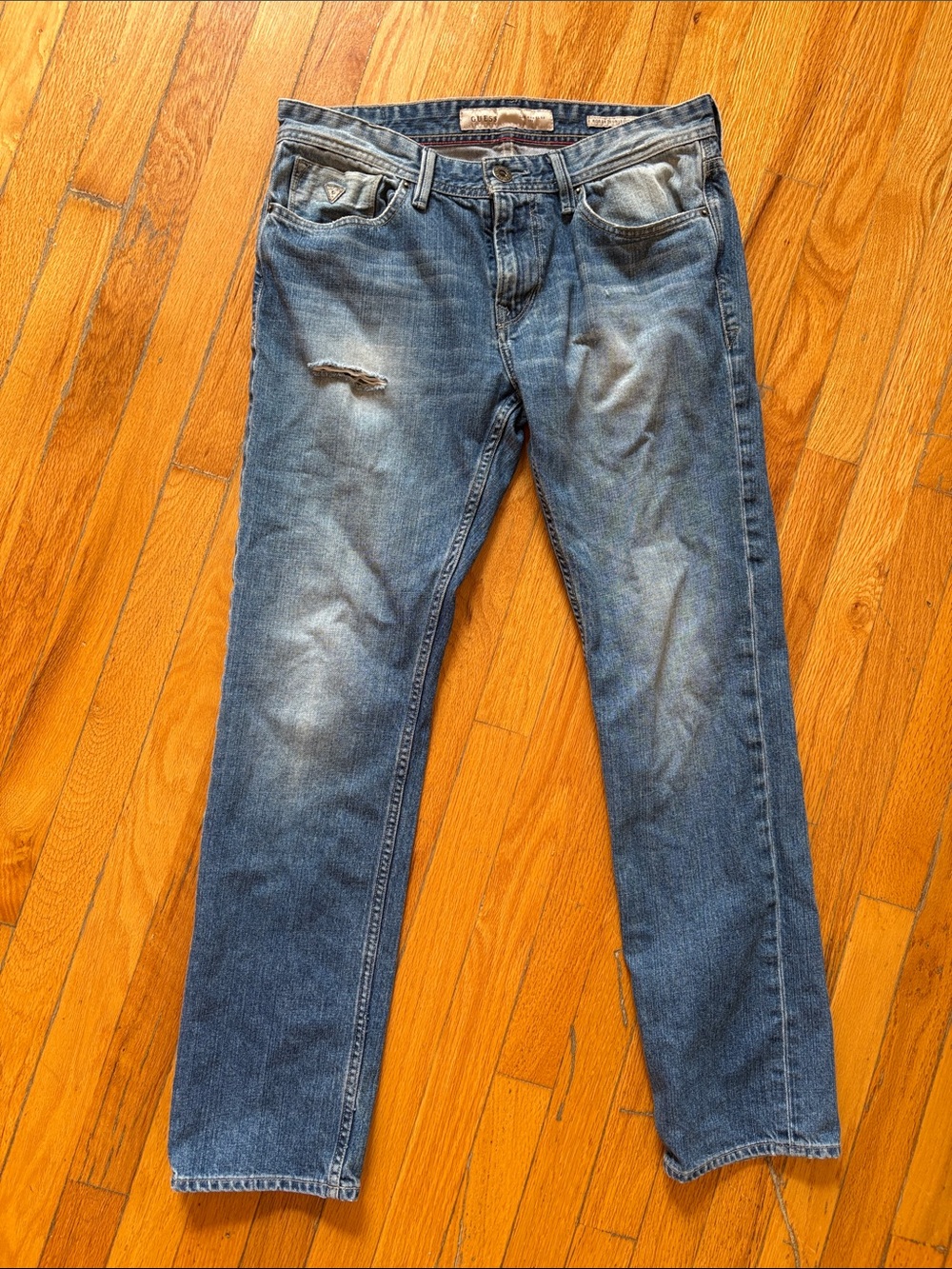 Guess Men's Robertson Slim Tapered Blue Distressed Jeans